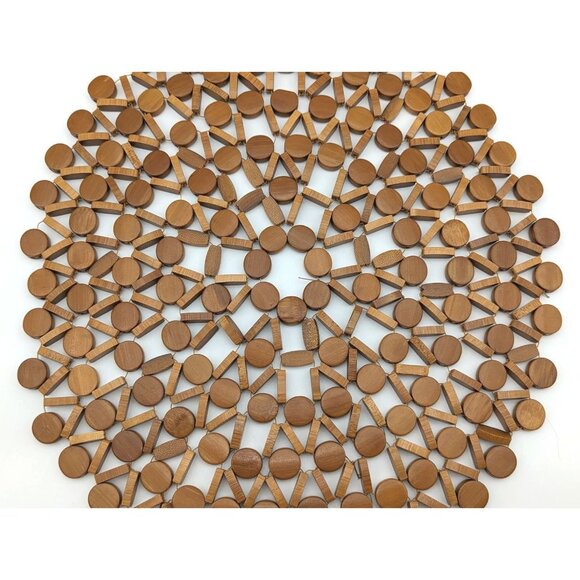 Vintage Large Wood Assembled Centrepiece Round Placemat | 13.5" Diameter - Picture 2 of 4